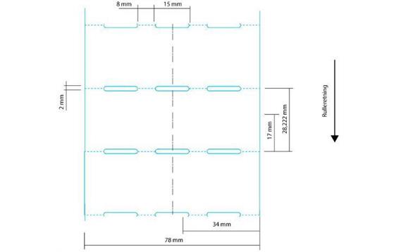 9424049  310104 Hylleforkantetikett termo uten lim hvit 78 x 28 mm med perforerte lesehull